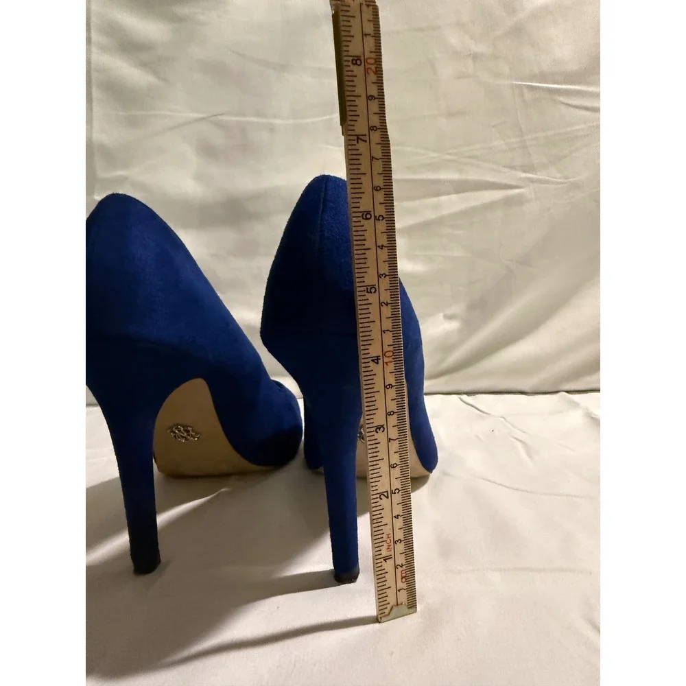 Rock & Republic Womens Royal Blue Faux Suede Almond Toe Stiletto Pumps Heels